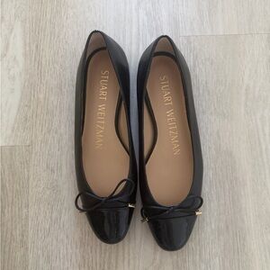 Stuart Weitzman Black Patent-Toe Ballet Flats with Bow